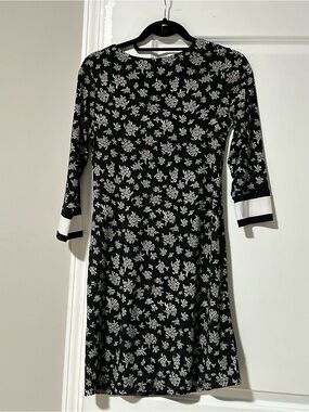 Michael Kors Black & White Floral Long-Sleeve A-Line Dress